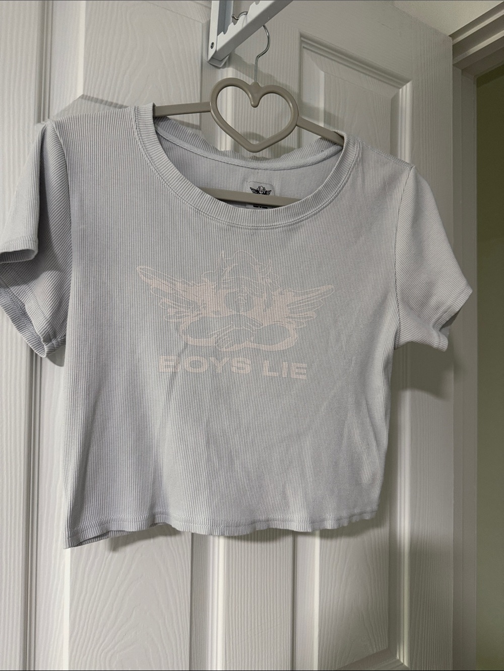 Boys Lie Light Blue Ribbed Cropped Graphic Tee